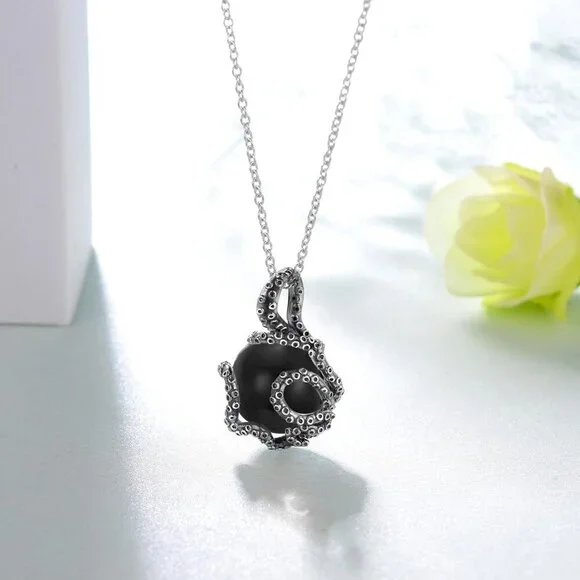 Octopus Necklace Sterling Silver Moonstone Sea Animal Jewelry Gift for Women